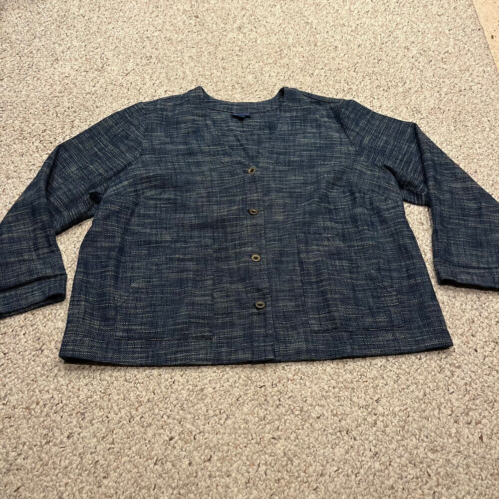 J Jill Pure Jill Indigo Textured Jacket 2X Blueberry Wash Casual Lagenlook